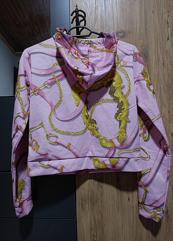 m Beden Pembe altın desenli sweatshirt