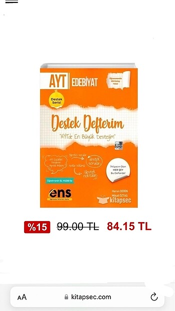 ENS Yayınları Ayt Edebiyat Destek Defteri
