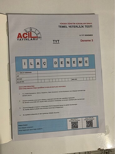  Beden Acil Yayınları Tyt Matematik Denemesi