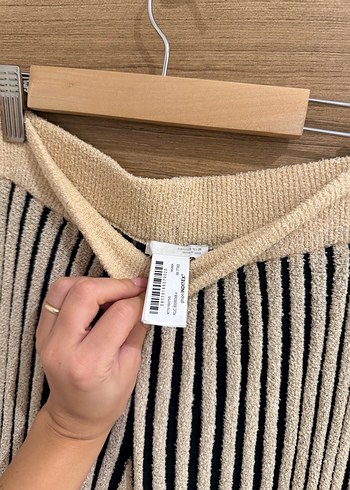 s Beden Bej Zebra Desenli Triko Kadın Pantolon