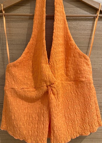l Beden Turuncu Halter Yaka Kısa Kadın Body