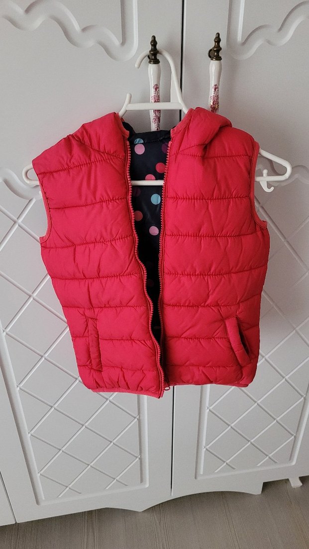 Kız Çocuk Renkli Kapüşonlu Fermuarlı Yelek - Görsel 3