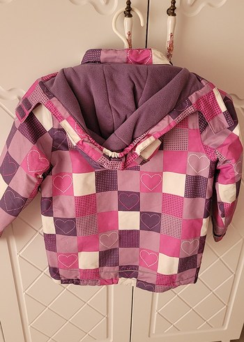 Kız Çocuk Pembe Kareli Fermuarlı Mont - Görsel 2