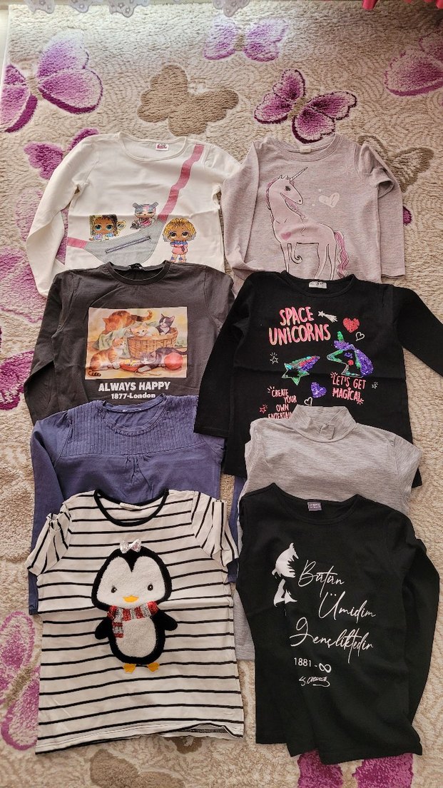 Kız Çocuk Gri Kısa Kollu Pamuk Tişört - Görsel 5