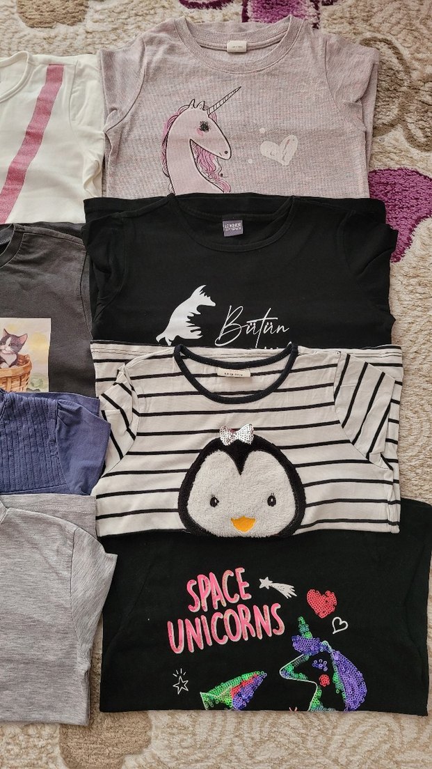 Kız Çocuk Gri Kısa Kollu Pamuk Tişört - Görsel 3