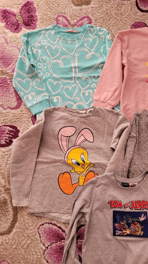 Gri Pamuklu Kız Çocuk Tişörtü, Kısa Kollu, Baskılı - Görsel 4