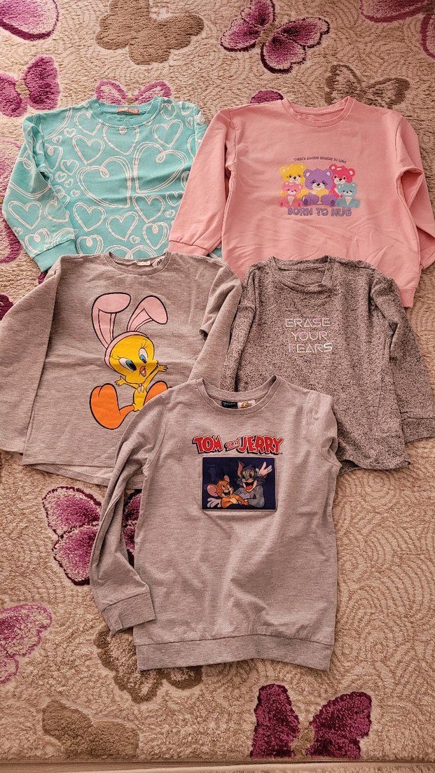 Gri Pamuklu Kız Çocuk Tişörtü, Kısa Kollu, Baskılı - Görsel 3