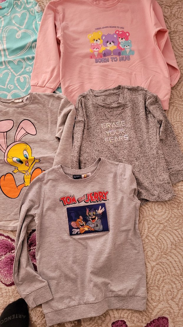 Gri Pamuklu Kız Çocuk Tişörtü, Kısa Kollu, Baskılı - Görsel 5