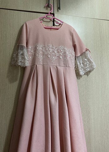 Dantel Detaylı Pembe Kız Çocuk Elbisesi