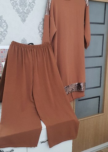 Kahverengi Kadın Takım pantolon tunik takım - Görsel 9