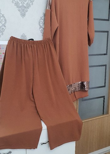 Kahverengi Kadın Takım pantolon tunik takım - Görsel 8