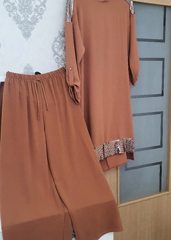 Kahverengi Kadın Takım pantolon tunik takım - Görsel 2
