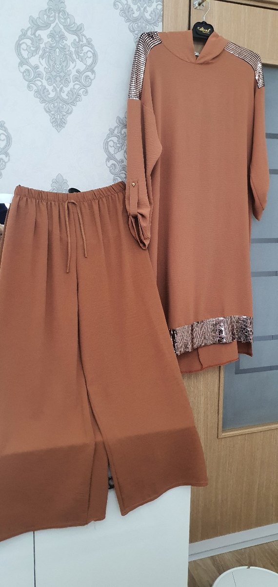 Kahverengi Kadın Takım pantolon tunik takım - Görsel 3