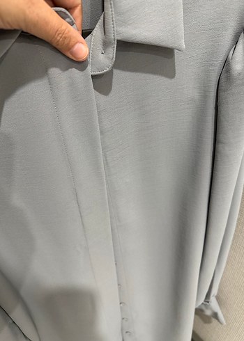 Gri Düğmeli Uzun Kollu Kadın Gömlek - Görsel 5