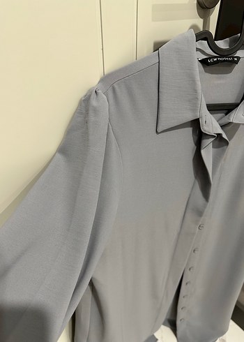 Gri Düğmeli Uzun Kollu Kadın Gömlek - Görsel 4
