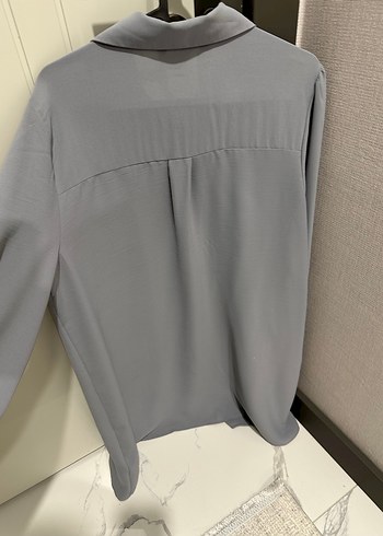 Gri Düğmeli Uzun Kollu Kadın Gömlek - Görsel 7