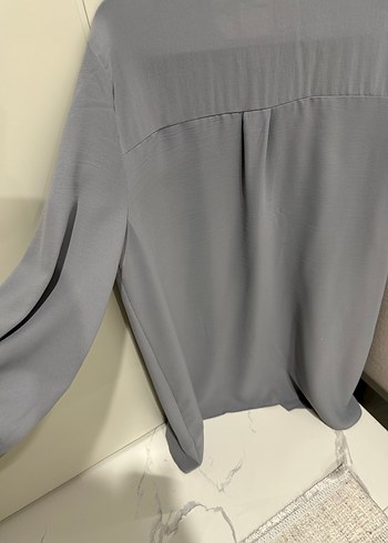 Gri Düğmeli Uzun Kollu Kadın Gömlek - Görsel 8