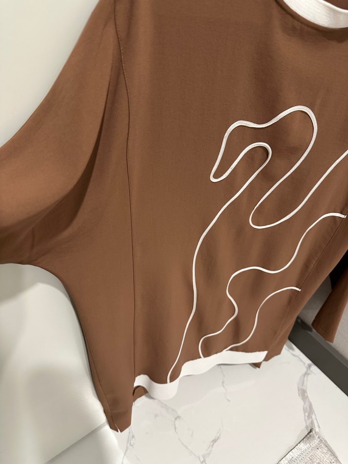 Kahverengi Baskılı Uzun Kollu tunik takım - Görsel 2