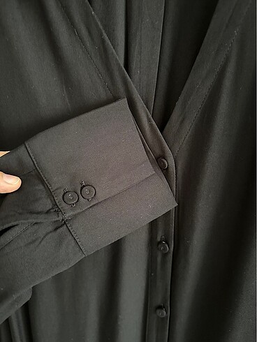 H&M Siyah Uzun Gömlek Elbise - Görsel 5