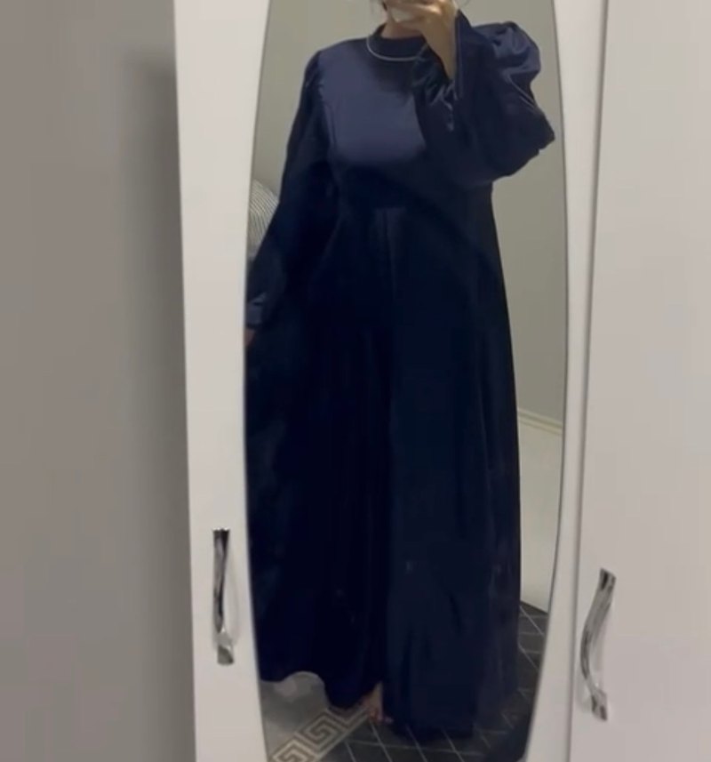 Lacivert Uzun Kollu Salaş Kadın Elbise - Görsel 2