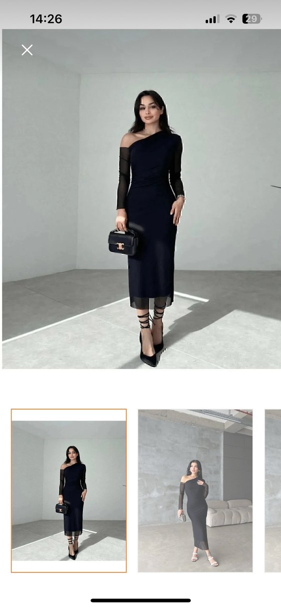 Uzun Siyah Drapeli Straplez Elbise - Görsel 2