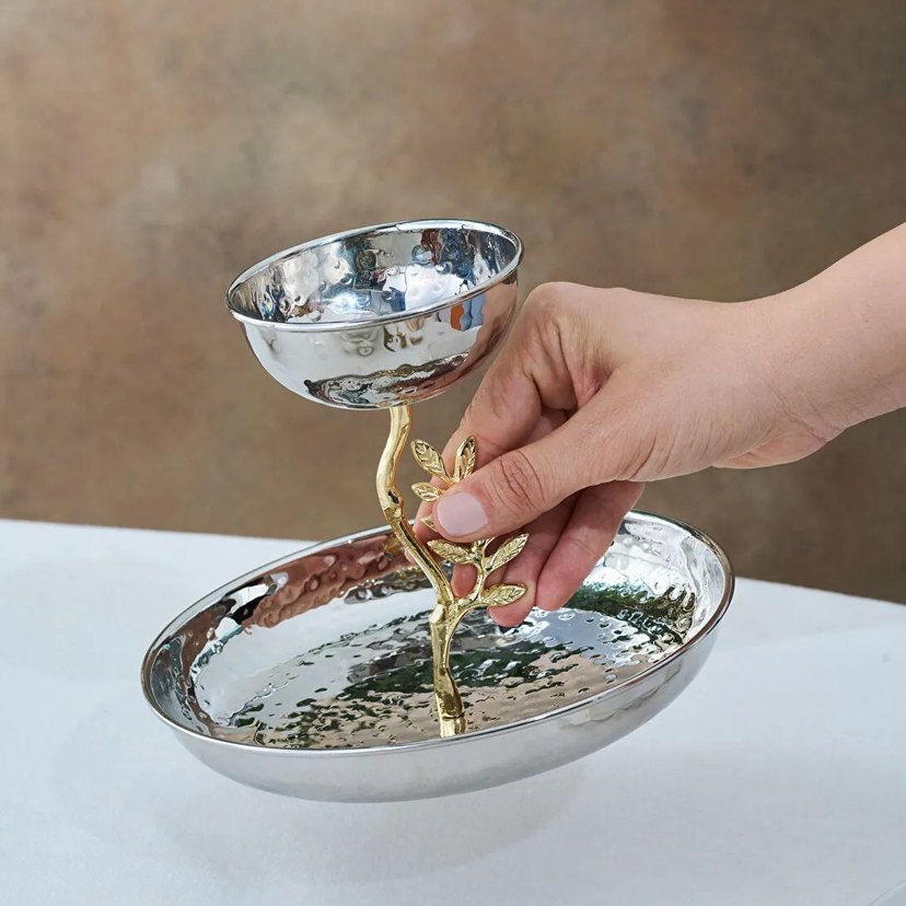 Altın Renkli Çağdaş Desenli Tabak - Görsel 2