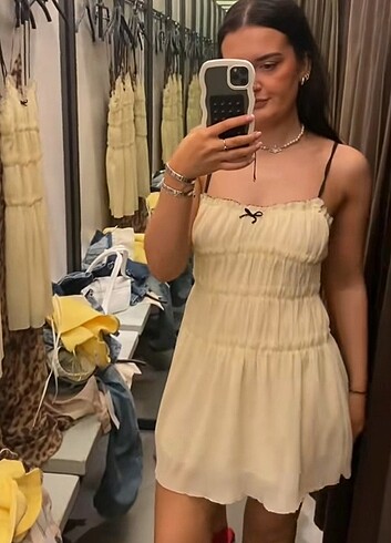 Zara ZARA FİYONKLU DOKULU ELBİSE