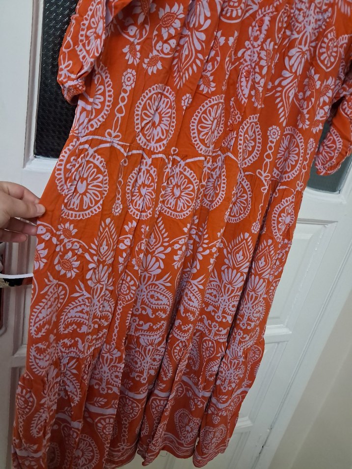 Bohem Uzun Bağcıklı V Yaka Elbise 2 bdn - Görsel 3