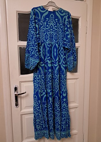 Bohem V Yaka Uzun Mavi Elbise 2 beden - Görsel 8