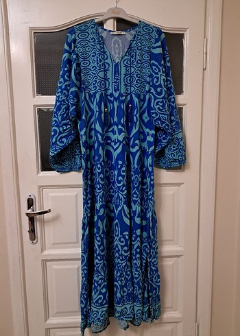 Bohem V Yaka Uzun Mavi Elbise 2 beden - Görsel 2