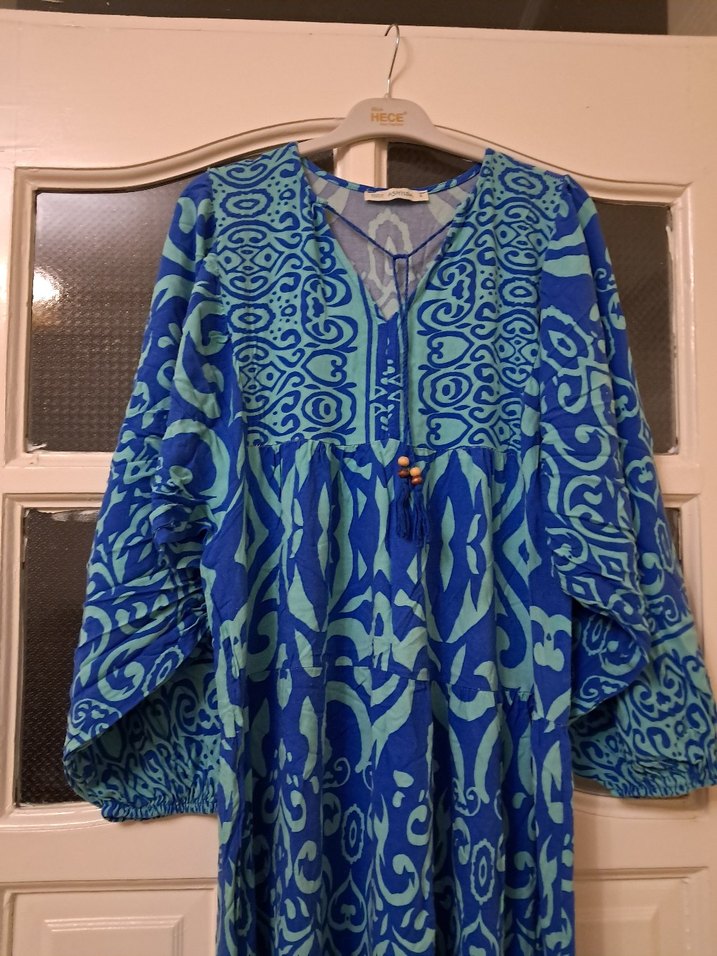 Bohem V Yaka Uzun Mavi Elbise 2 beden - Görsel 4