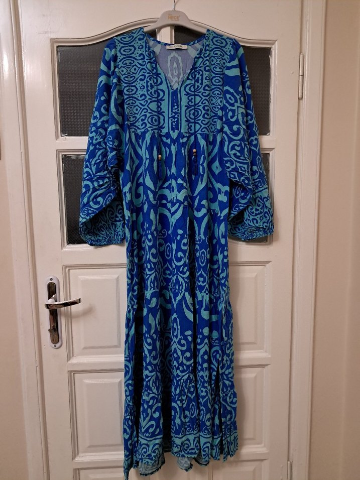 Bohem V Yaka Uzun Mavi Elbise 2 beden - Görsel 2