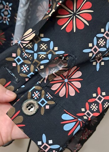 Düğmeli Bohem Desenli Uzun Kollu Kadın Gömlek xl bdn - Görsel 9