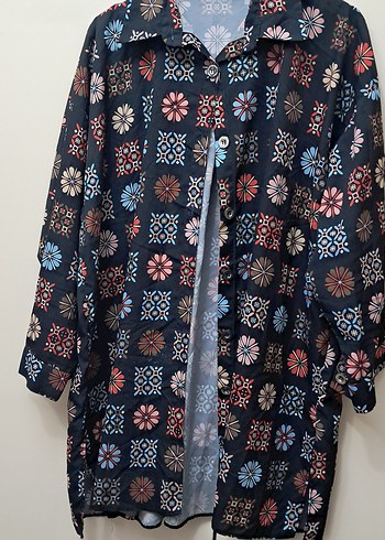 Düğmeli Bohem Desenli Uzun Kollu Kadın Gömlek xl bdn - Görsel 4