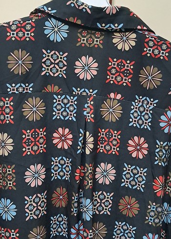 Düğmeli Bohem Desenli Uzun Kollu Kadın Gömlek xl bdn - Görsel 10