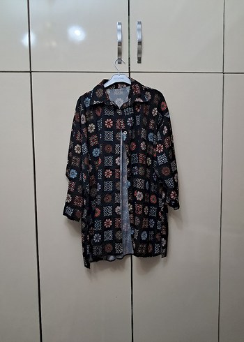 Düğmeli Bohem Desenli Uzun Kollu Kadın Gömlek xl bdn - Görsel 2