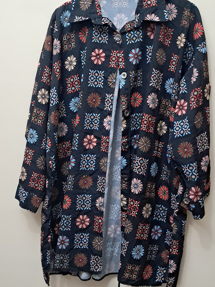 Düğmeli Bohem Desenli Uzun Kollu Kadın Gömlek xl bdn - Görsel 4