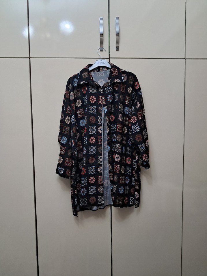Düğmeli Bohem Desenli Uzun Kollu Kadın Gömlek xl bdn - Görsel 2