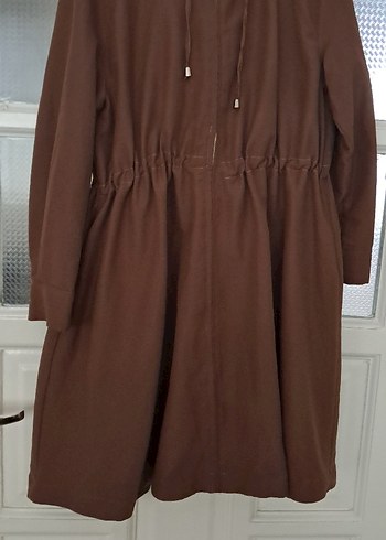 Kahverengi Uzun Keten Kadın Trençkot - Görsel 4