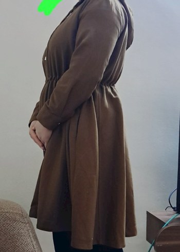 Kahverengi Uzun Keten Kadın Trençkot - Görsel 10