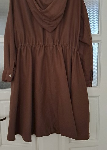 Kahverengi Uzun Keten Kadın Trençkot - Görsel 3