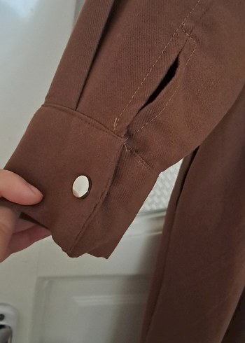 Kahverengi Uzun Keten Kadın Trençkot - Görsel 7