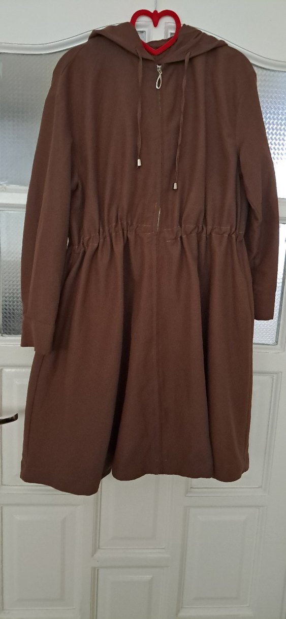 Kahverengi Uzun Keten Kadın Trençkot - Görsel 4