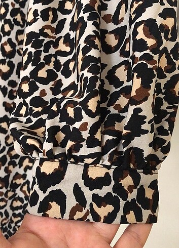 Yarasa kolu leopar desenli gömlek Tunik - Görsel 12