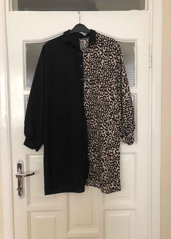 Yarasa kolu leopar desenli gömlek Tunik - Görsel 2