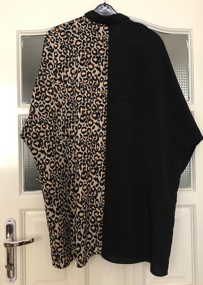 Yarasa kolu leopar desenli gömlek Tunik - Görsel 3
