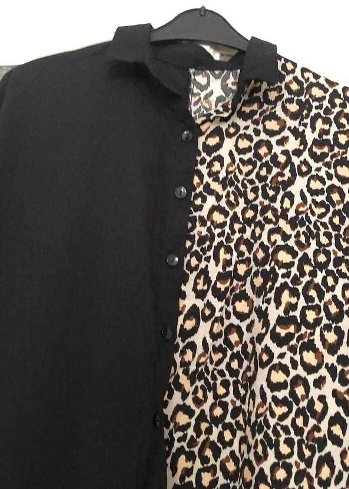 Yarasa kolu leopar desenli gömlek Tunik - Görsel 4