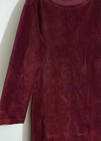 Bordo Kadın Midi Uzun Kollu Elbise - Görsel 2