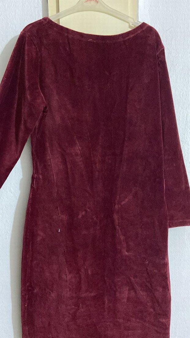 Bordo Kadın Midi Uzun Kollu Elbise - Görsel 4