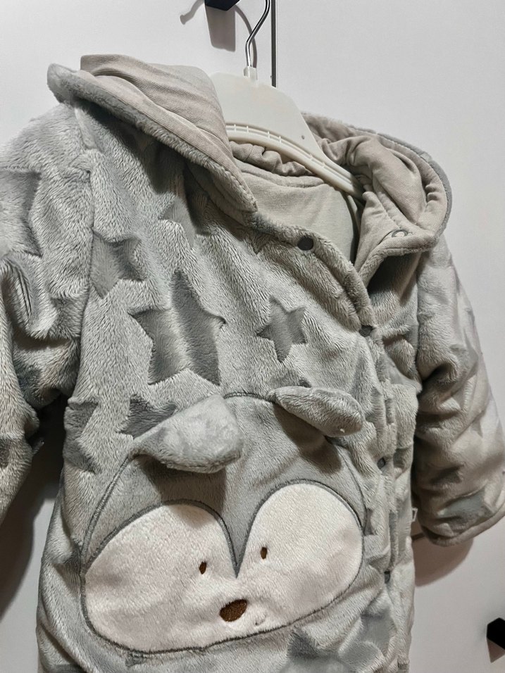 Kapüşonlu Gri Erkek Çocuk Kürklü Mont - Görsel 4